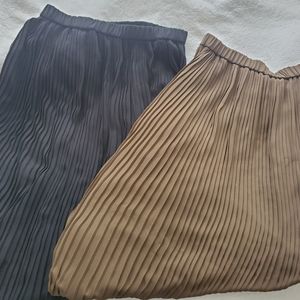 TWO Uniqlo Pleated Skirts, Black and Olive